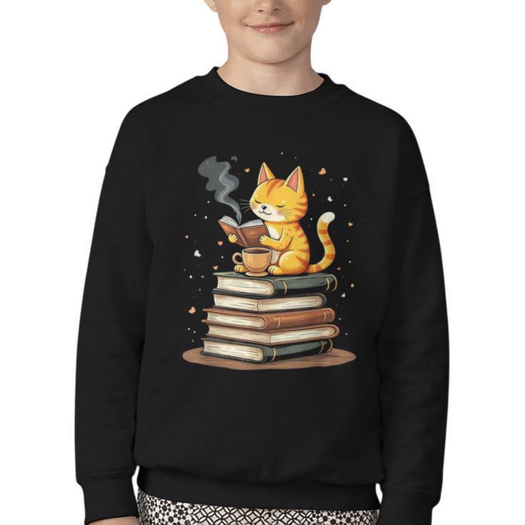 Cat Reading Books Youth Crewneck Sweatshirt