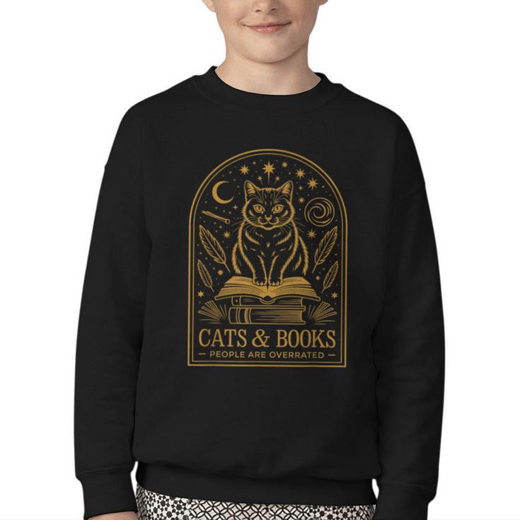 Cats And Books Because People Are Overrated Youth Crewneck Sweatshirt