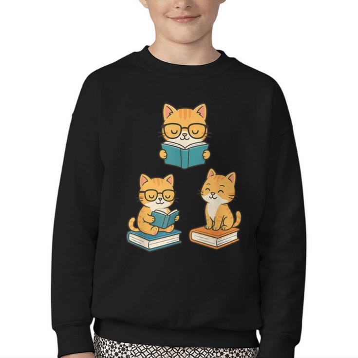 Cats Reading Book Lover Reading Bookworm Reader Youth Crewneck Sweatshirt