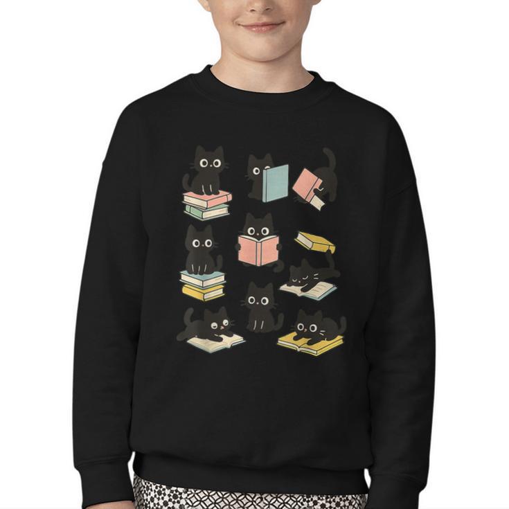 Cats Reading Books Cat Lover Youth Crewneck Sweatshirt