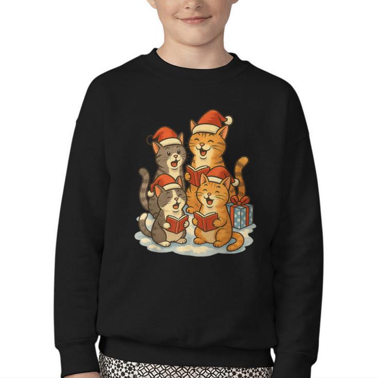 Cats Reading Books Christmas Tree Youth Crewneck Sweatshirt