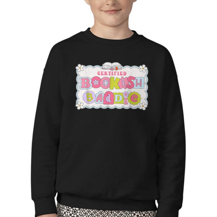 Certified Bookish Baddie Cute Book Lover Youth Crewneck Sweatshirt