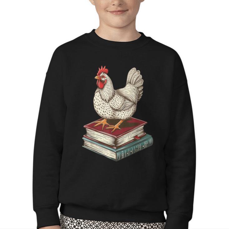Chicken Books Back To School First Day Of School Boys Girls Youth Crewneck Sweatshirt