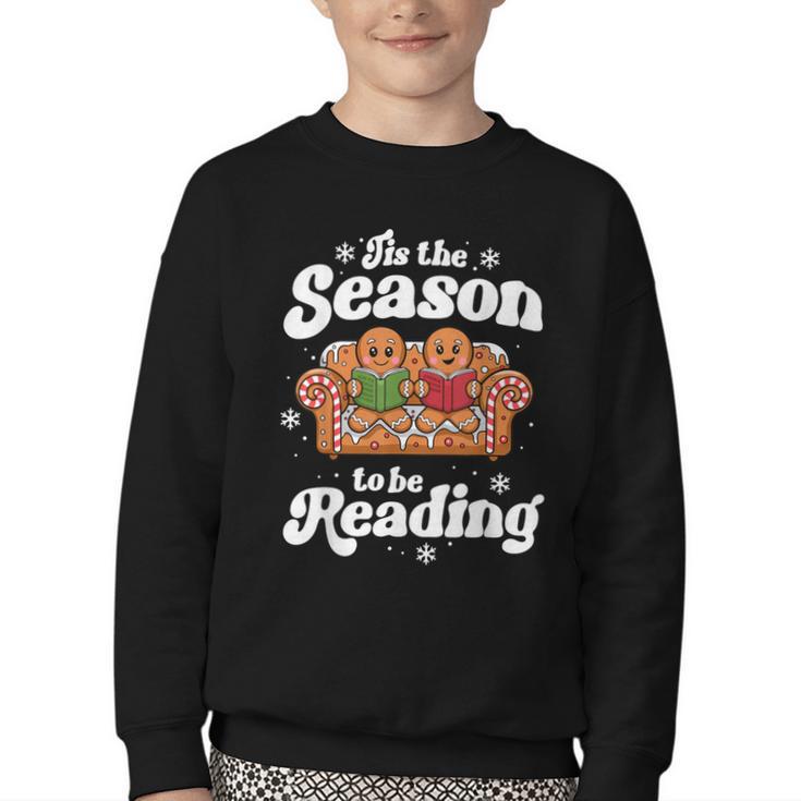 Christmas Book Lover Gingerbread Library Reading Bookaholic Youth Crewneck Sweatshirt