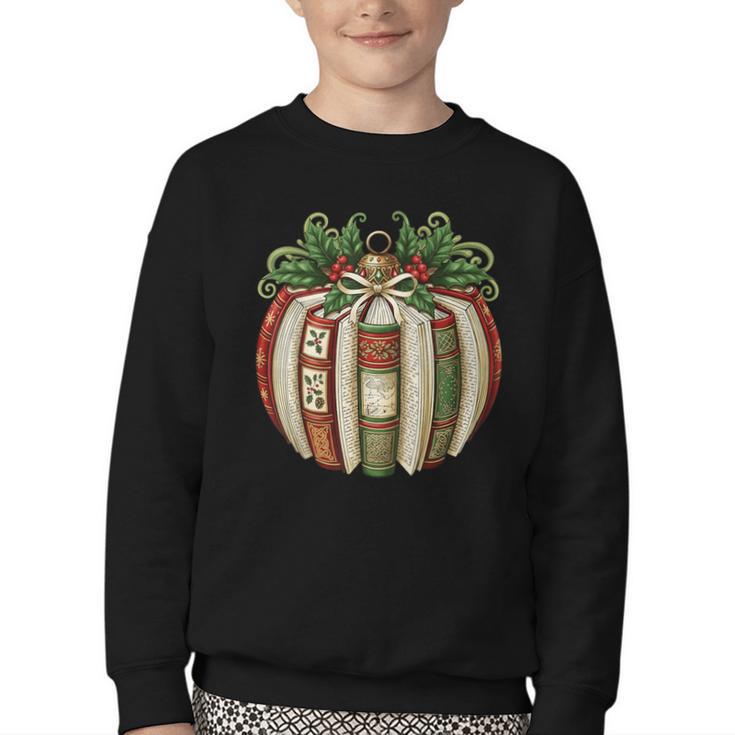 Christmas Book Ornament Bookworm Book Lover Men Women Youth Crewneck Sweatshirt