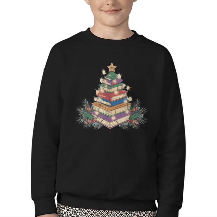 Christmas Book Reading Reader Xmas Bibliophile -Adult Christmas Tree Book Modern Youth Crewneck Sweatshirt