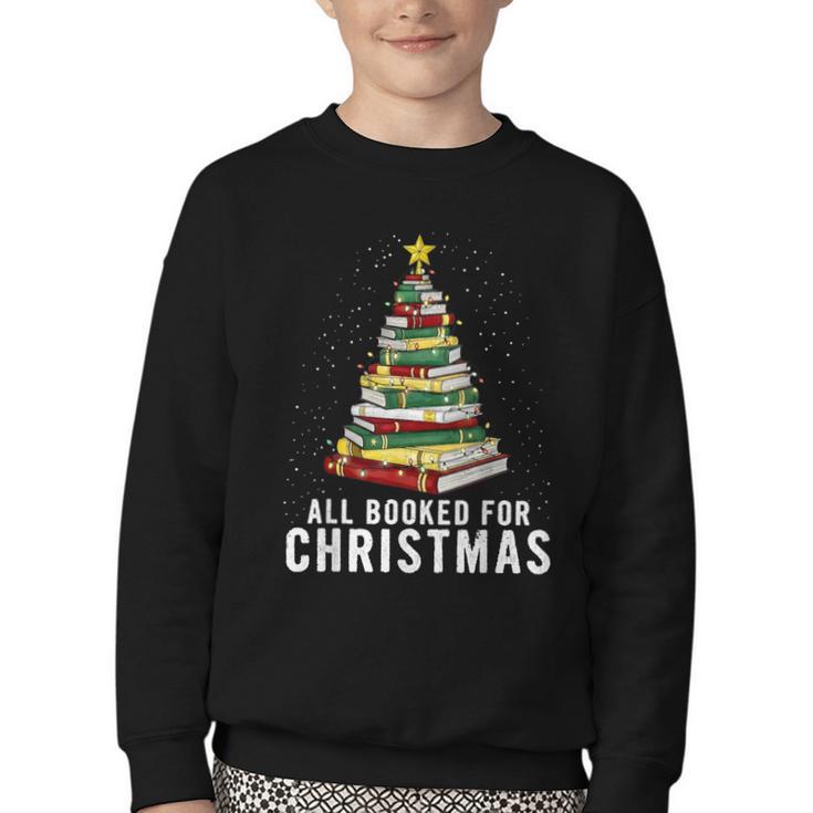 Christmas Book Tree All Booked For Xmas Youth Crewneck Sweatshirt