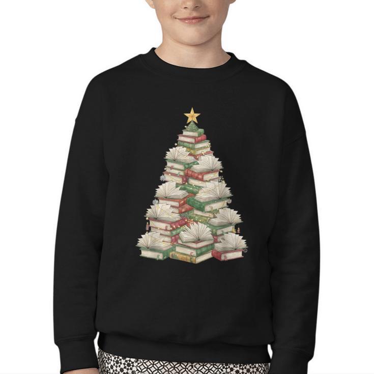 Christmas Book Tree Teacher Book Lover Xmas Librarian Youth Crewneck Sweatshirt