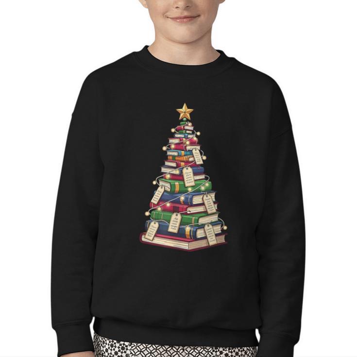 Christmas Tree Of Books For Readers And Librarians Youth Crewneck Sweatshirt