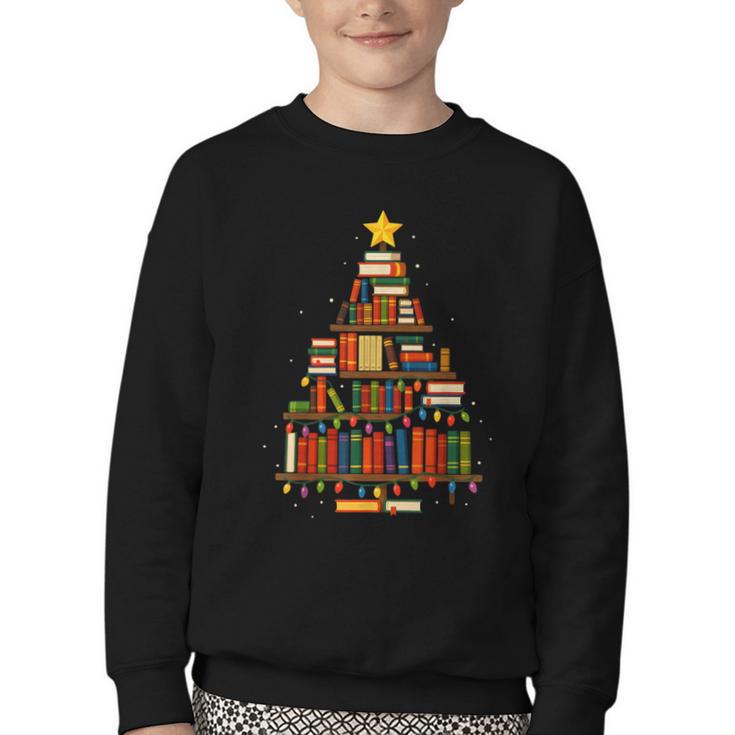 Christmas Tree Bookshelf Book Lover Library Men Women Kids Youth Crewneck Sweatshirt