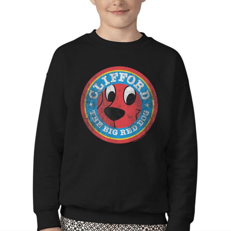 Clifford The Big Red Dog Round Distressed Logo Kids Books Youth Crewneck Sweatshirt