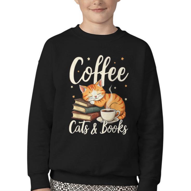Coffee Cats And Books Lover For Women & Men Coffee Youth Crewneck Sweatshirt