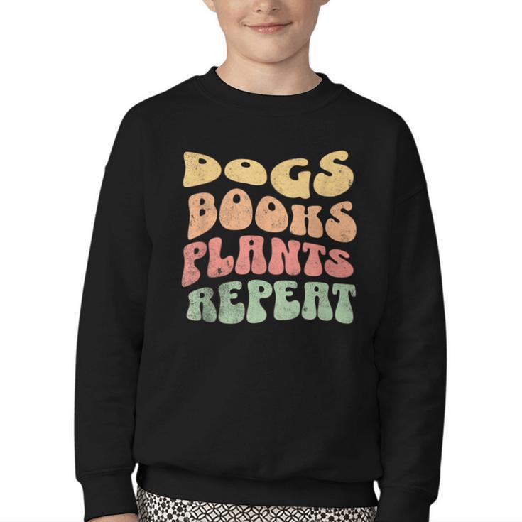 Colorful Dogs Books Plants Repeat Youth Crewneck Sweatshirt