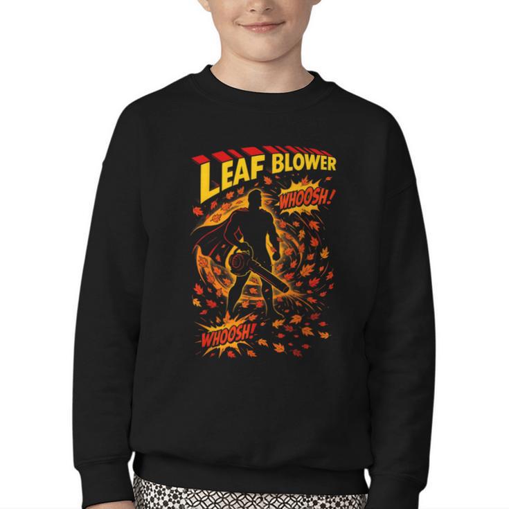 Comic Book Superhero Fall Season Leaf Blower Youth Crewneck Sweatshirt