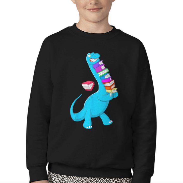 Cool Dinosaur Books Art For Men Women Libarian Book Lover Youth Crewneck Sweatshirt