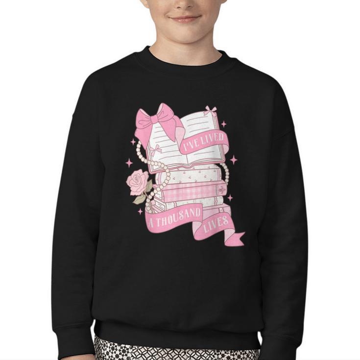 Coquette Reading Book Lover Pink Bow Bookish Mom & Daughter Youth Crewneck Sweatshirt