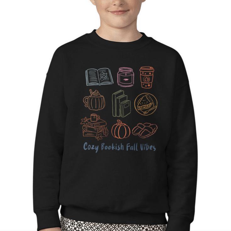 Cozy Bookish Fall Vibes Pumpkin Latte Books Autumn Reading Youth Crewneck Sweatshirt