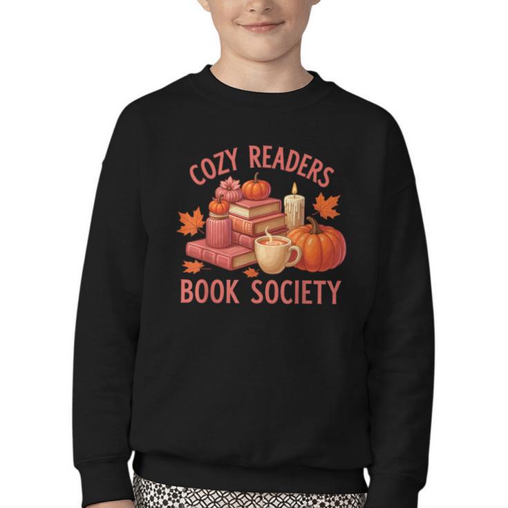 Cozy Readers Book Society Teacher Reading Floral Pumpkin Tee Youth Crewneck Sweatshirt