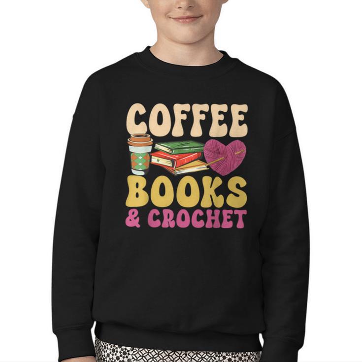 Crochet Coffee Reading Books Crocheter Crocheting Youth Crewneck Sweatshirt