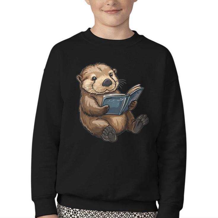 Cute Book Sea Otter Youth Crewneck Sweatshirt