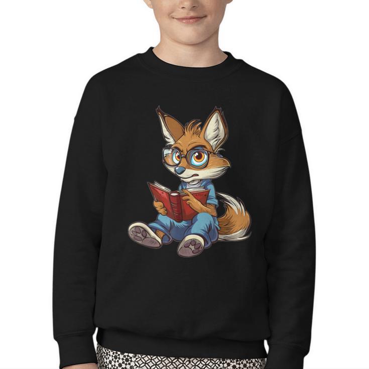 Cute Coyote With Book I Kids Coyote Youth Crewneck Sweatshirt