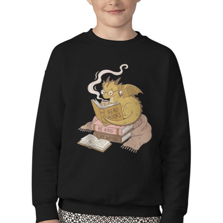 Cute Dragon Be Kind Stay Weird Read Books Youth Crewneck Sweatshirt