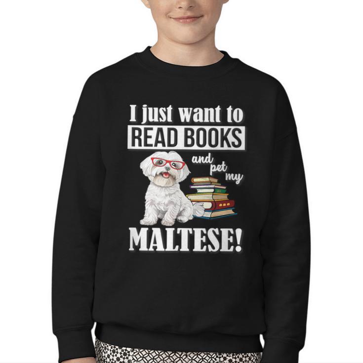 Cute Glasses Read Books & Pet My Maltese Lover Youth Crewneck Sweatshirt