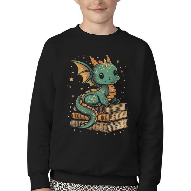 Cute Kawaii Dragon Fantasy Book Lover Book Nerd Youth Crewneck Sweatshirt