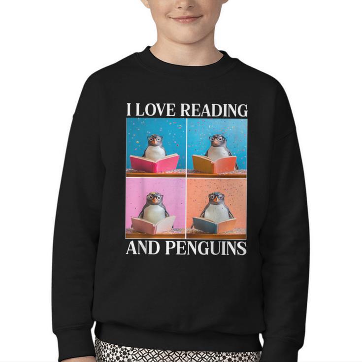 Cute Penguin Reading Book School Librarian Teacher Student Youth Crewneck Sweatshirt