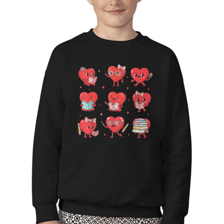 Cute Reading Hearts Valentine Day Book Lover Teacher Student Youth Crewneck Sweatshirt