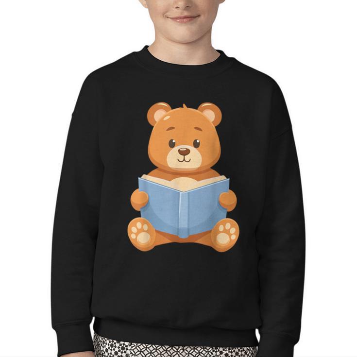 Cute Teddy Bear Reading Book Adorable For Readers Youth Crewneck Sweatshirt