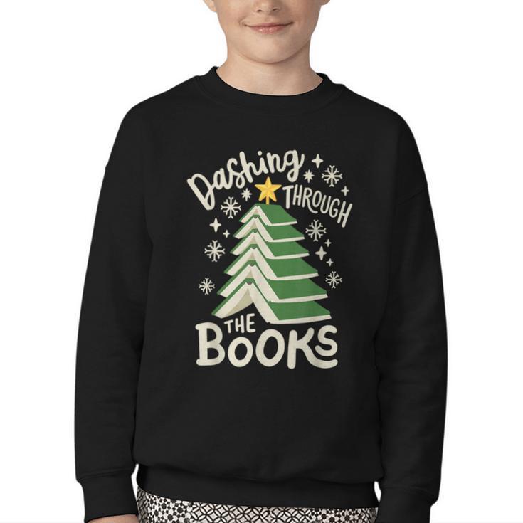 Dashing Through The Books Christmas Book Lovers Men Women Youth Crewneck Sweatshirt