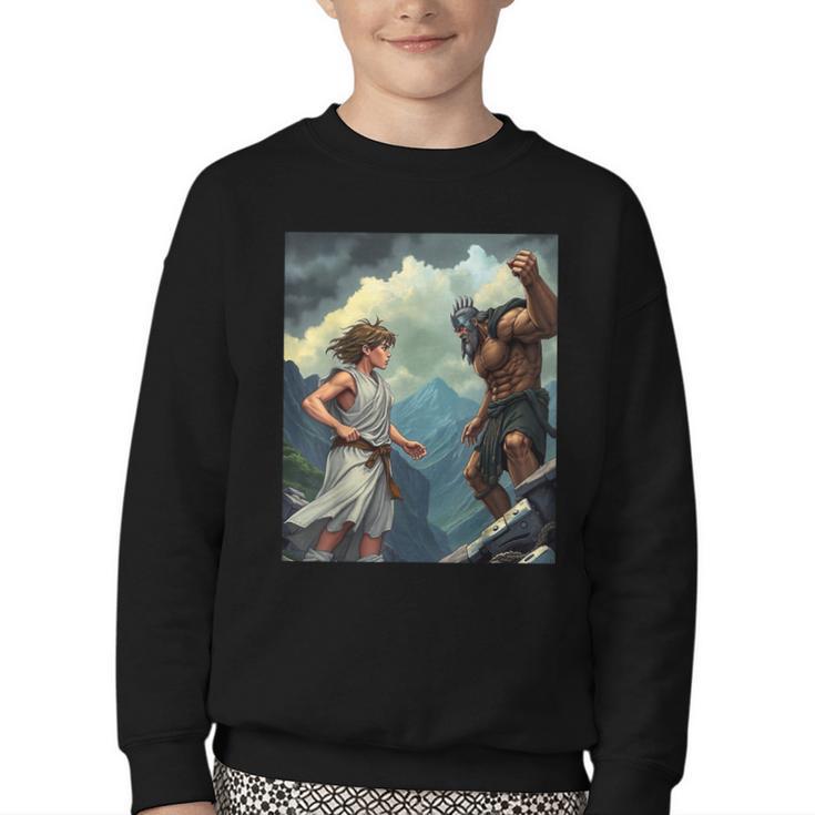 David And Goliath Bible Book Of Samuel King David Comic Youth Crewneck Sweatshirt
