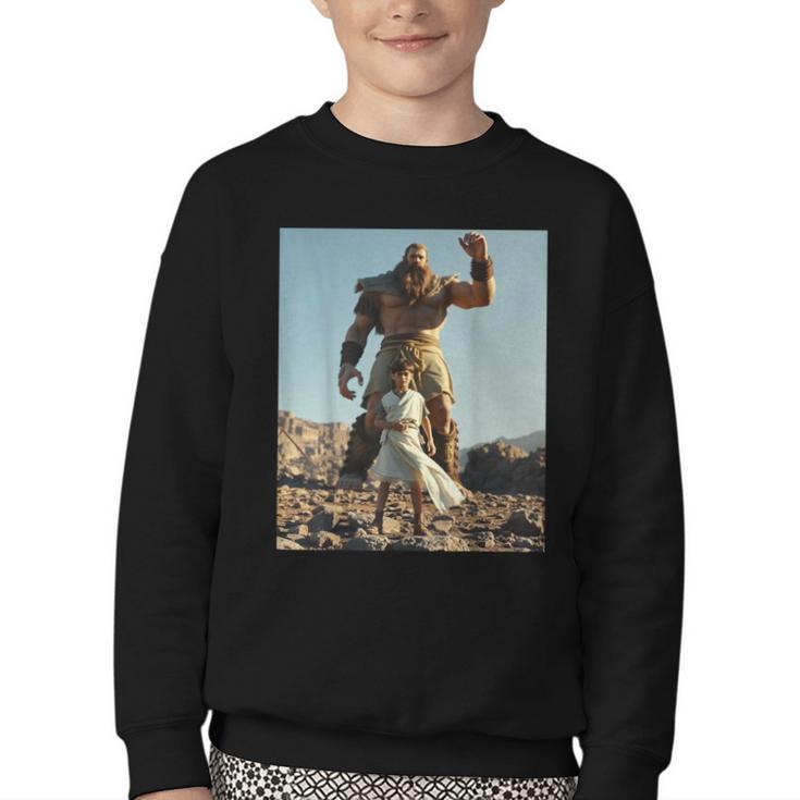 David And Goliath Bible Book Of Samuel King David Youth Crewneck Sweatshirt