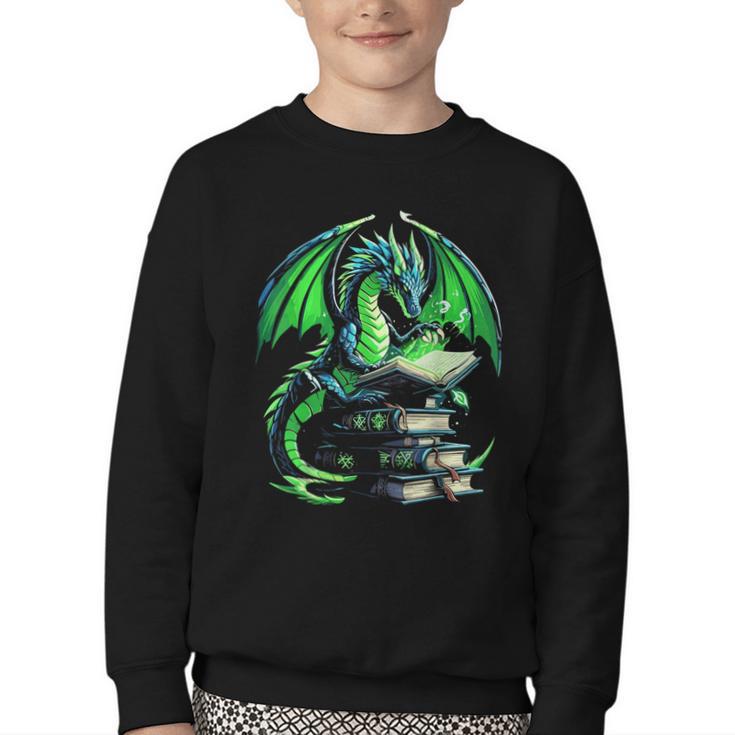 Dragon Reading Books Bookworm Youth Crewneck Sweatshirt
