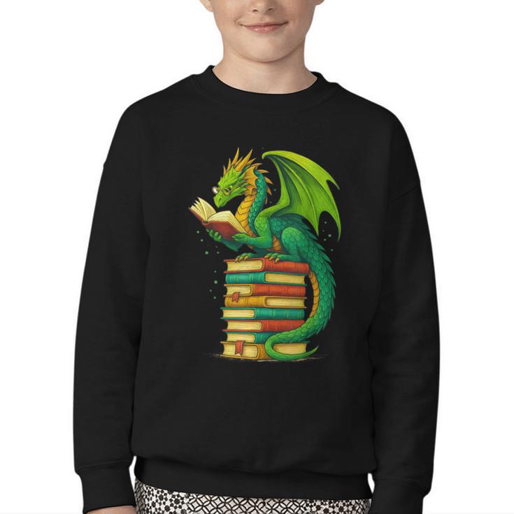 Dragon Reading Books Matching Bookworm Readers Librarian Youth Crewneck Sweatshirt