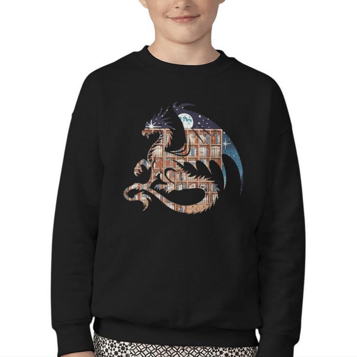 Dragon Silhouette Books Librarian Bookworm Women Men Kids Youth Crewneck Sweatshirt