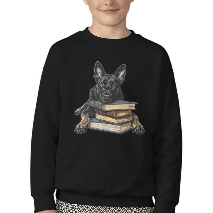 Dutch Shepherd Books Reading Dog Breed Graphic Youth Crewneck Sweatshirt