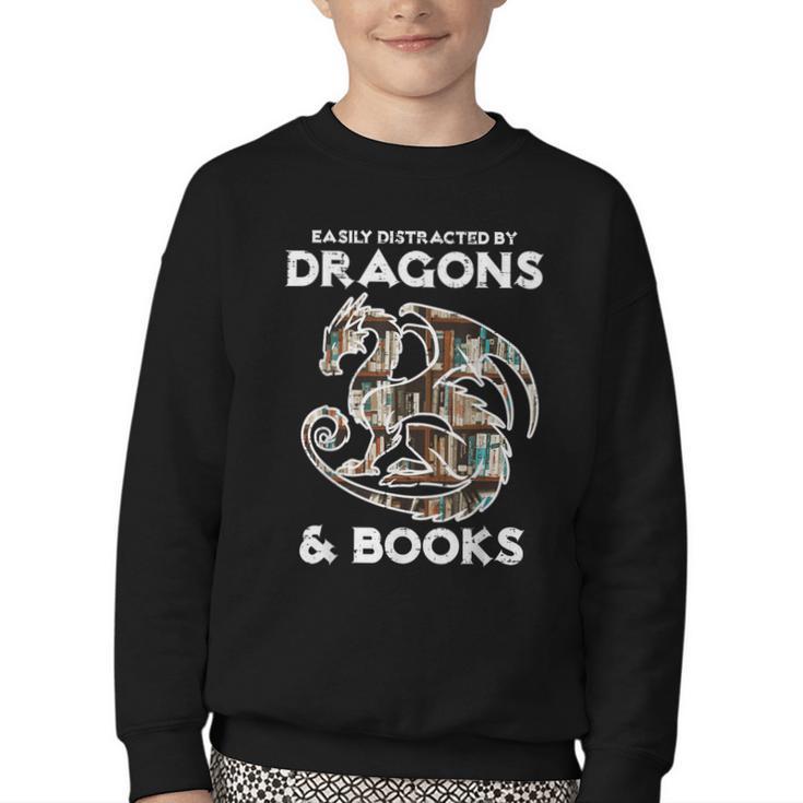 Easily Distracted By Dragons Books Bookworm Women Men Kids Youth Crewneck Sweatshirt