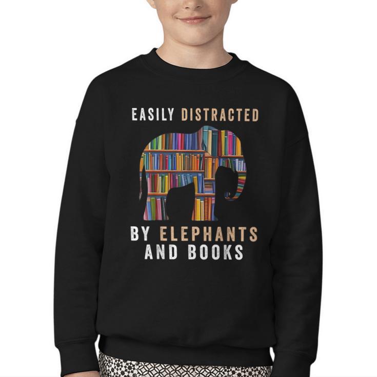 Easily Distracted By Elephants And Books Elephant Youth Crewneck Sweatshirt