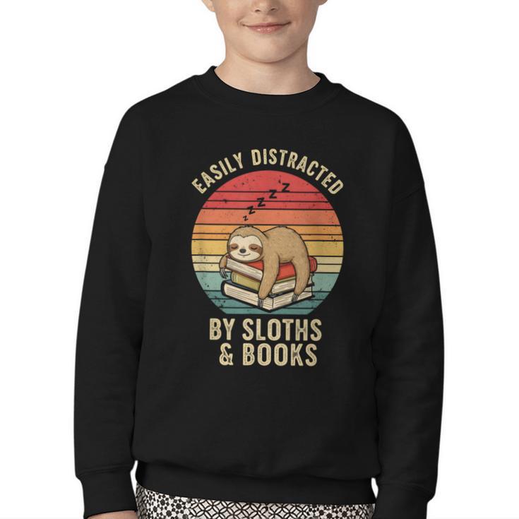 Easily Distracted By Sloths And Books Youth Crewneck Sweatshirt