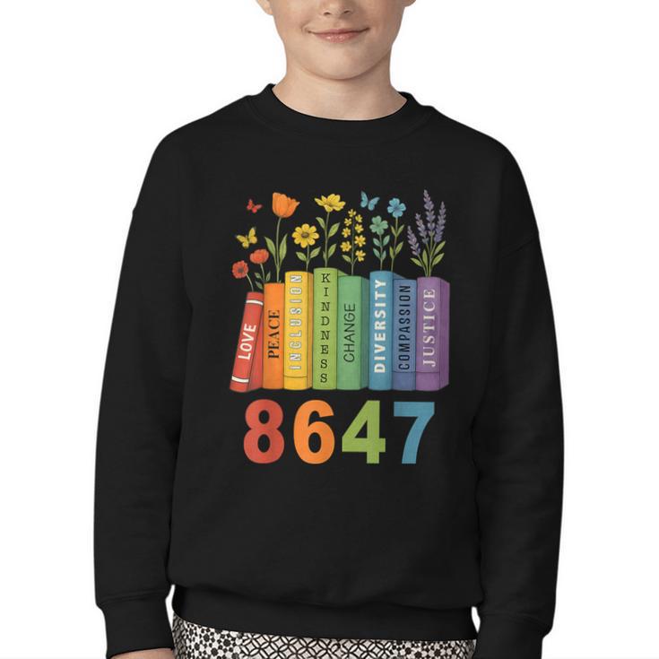 Equal Rights Book Flower Resist 86 47 Feminist Women Rights Youth Crewneck Sweatshirt
