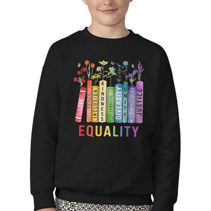 Equality Books Peace Love Compassion LGBT Gay Lesbian Pride Youth Crewneck Sweatshirt