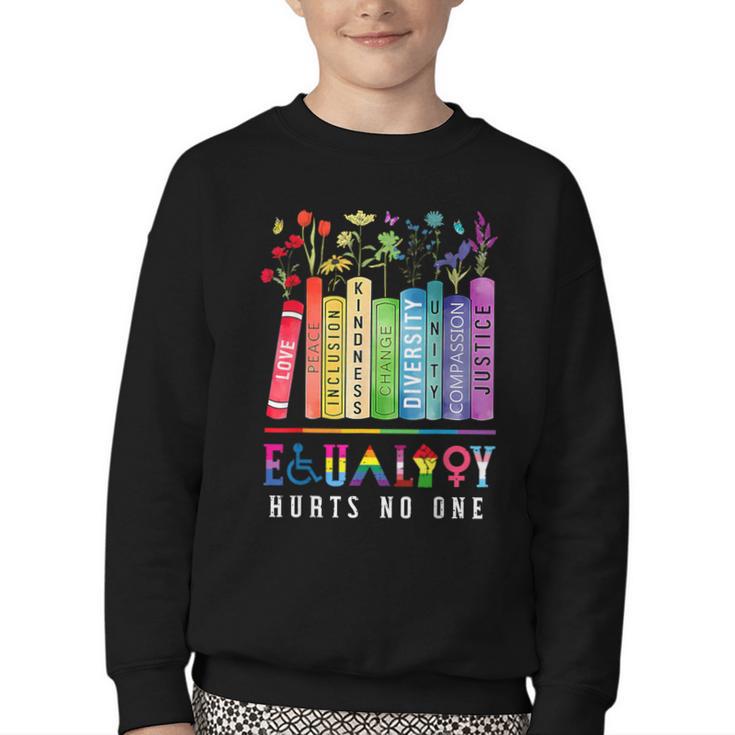 Equality Hurts No One Floral Books LGBTQ Pride Human Rights Youth Crewneck Sweatshirt