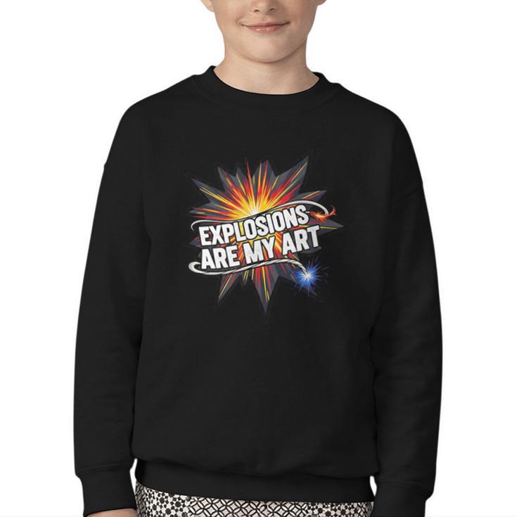 Explosions Are My Art Comic Book Boom Youth Crewneck Sweatshirt