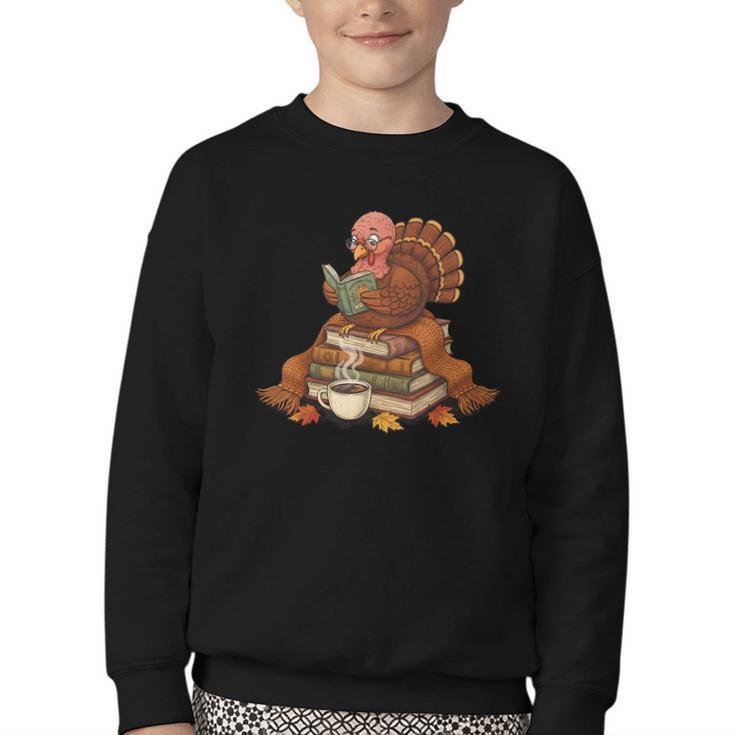 Fall Book Vintage Turkey Thanksgiving Reading Book Lovers Youth Crewneck Sweatshirt