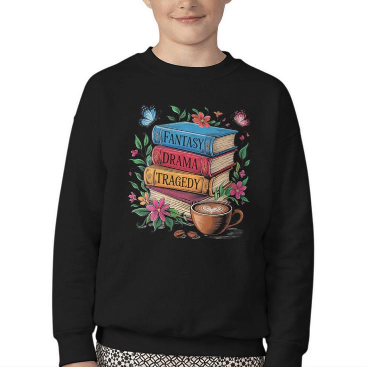 Fantasy Drama Tragedy Books Subtle Reader Librarian Flower Youth Crewneck Sweatshirt