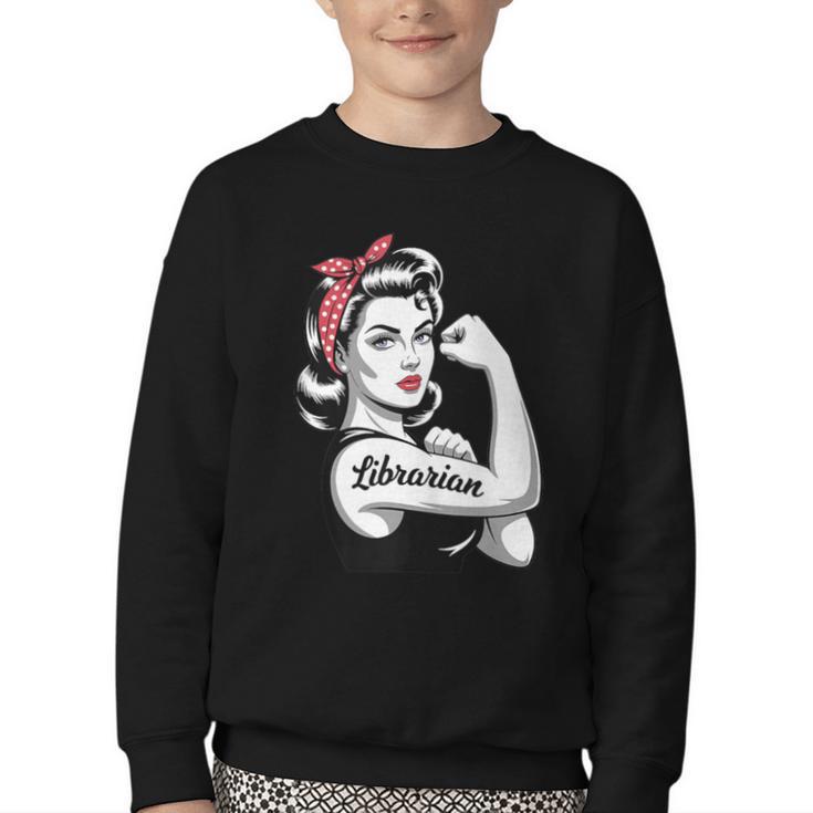 Female Librarian Rosie Riveter Book Guardian Woman Youth Crewneck Sweatshirt