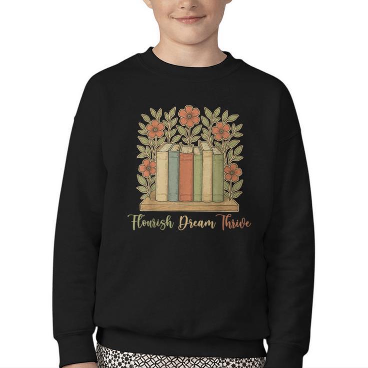 Flourish Dream Thrive Resist 84 67 Book Reading Nature Lover Youth Crewneck Sweatshirt