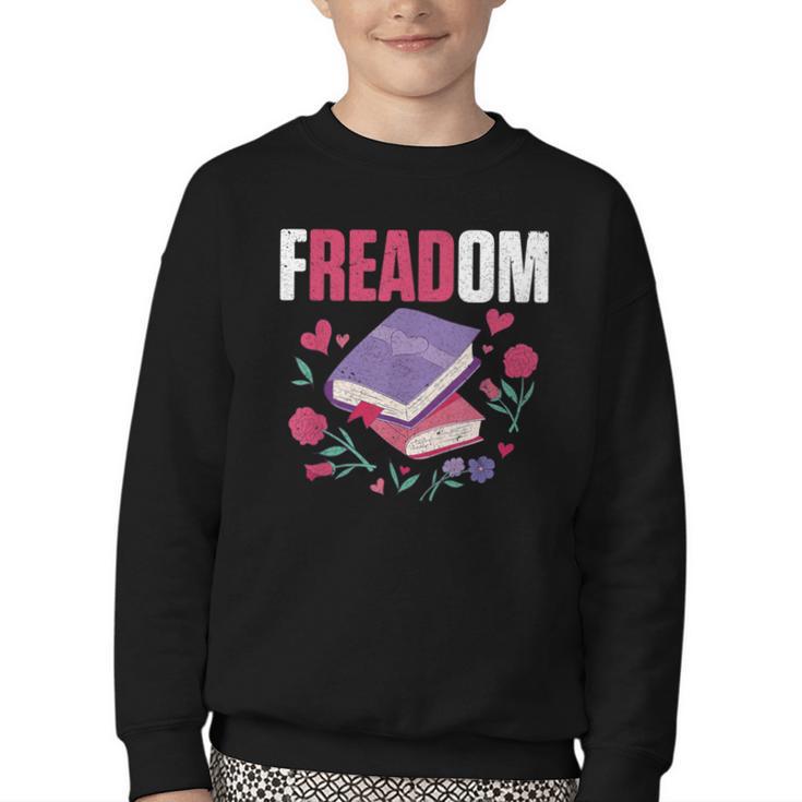 Freadom Anti Ban Books Freedom To Read Book Reading Youth Crewneck Sweatshirt
